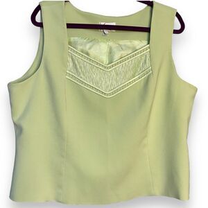 Lisa Rene Formal Sleeveless Top Women's 18 Green Beaded Zip Lined Retro Blouse